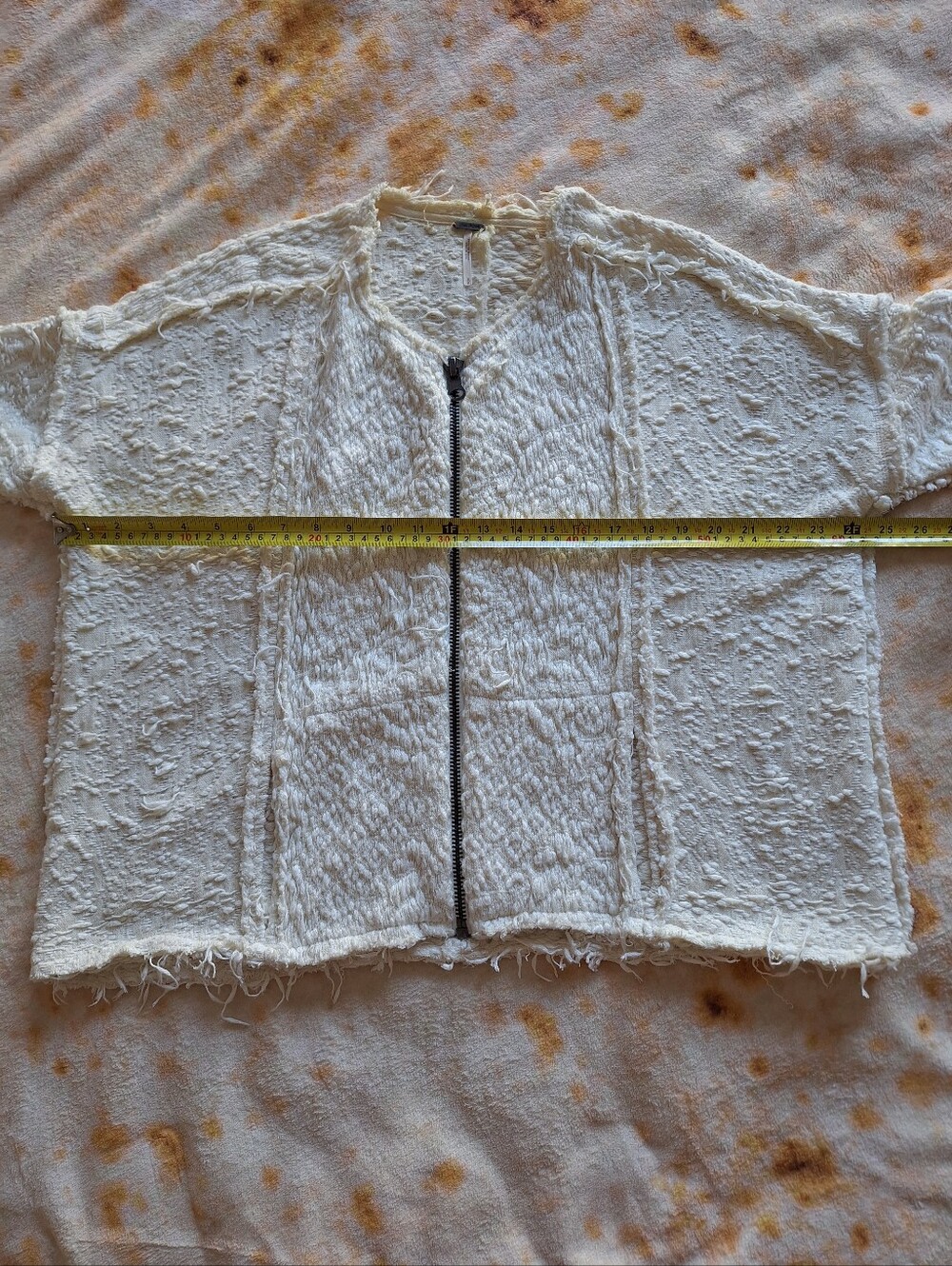 Free People Favorite Crush Textured Zip Up Jacket Ivory Boho Oversized S Rare - Picture 8 of 13